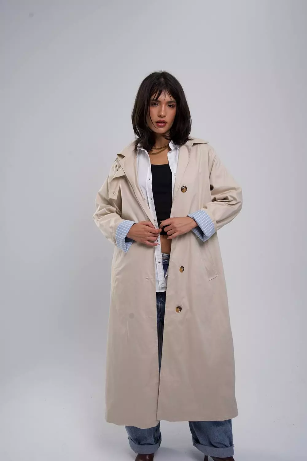 Trench coat with Striped back 3