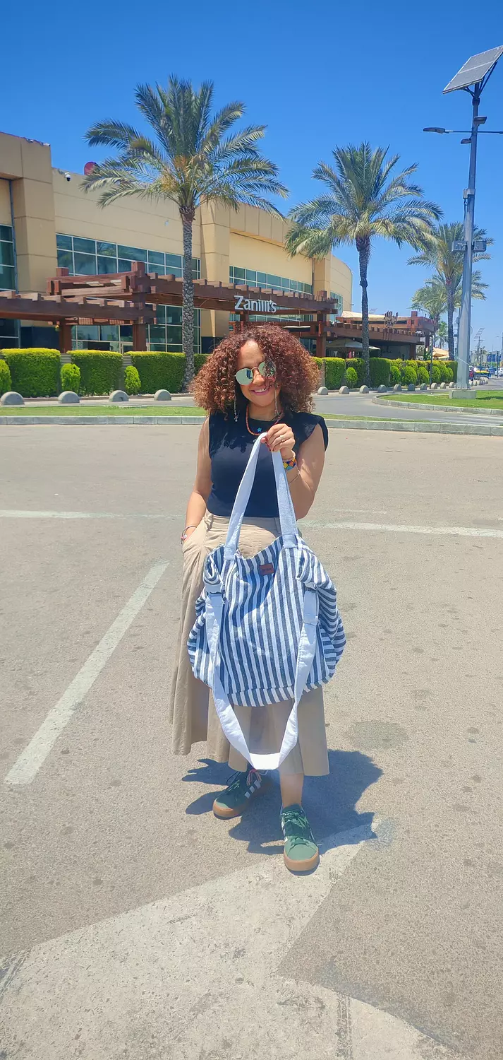 Striped grey Large size bag image