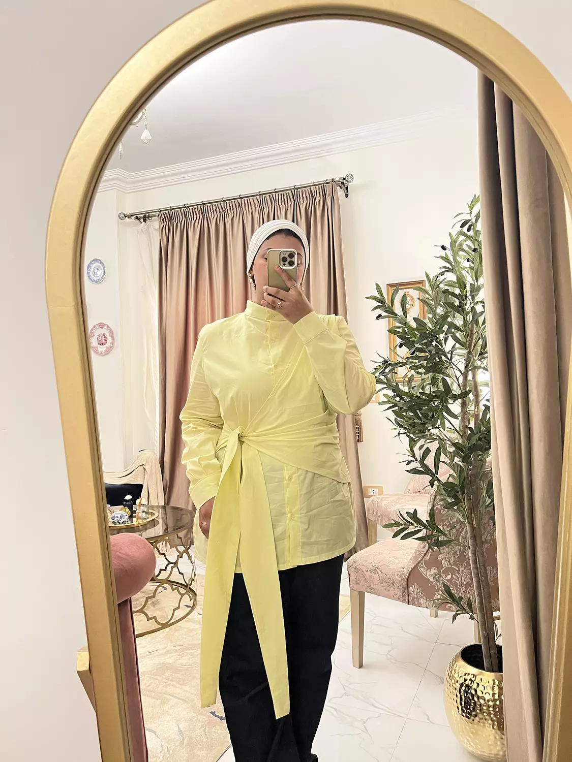 The Drape Wrap Shirt in butter yellow 1