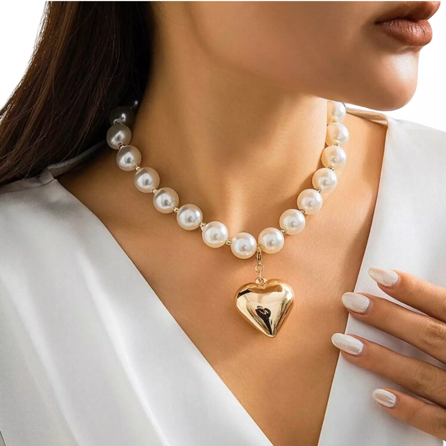 Heart Faux Pearl 2 Pc Necklace Set 3