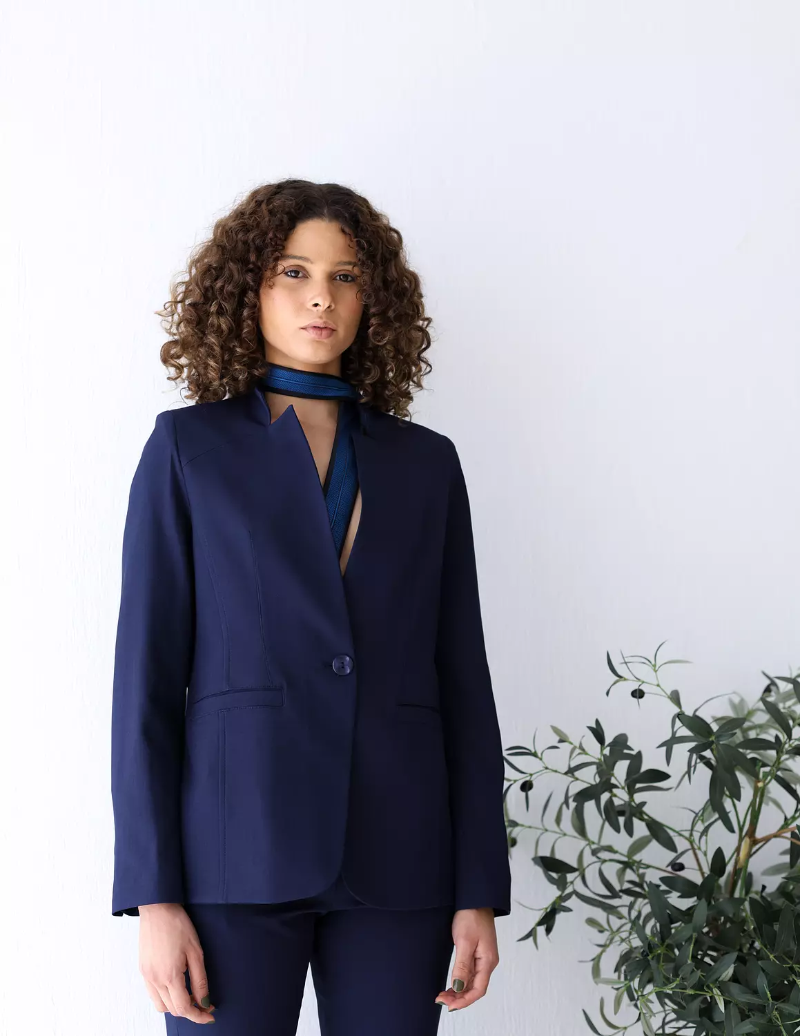 Navy Shadow collarless blazer 3