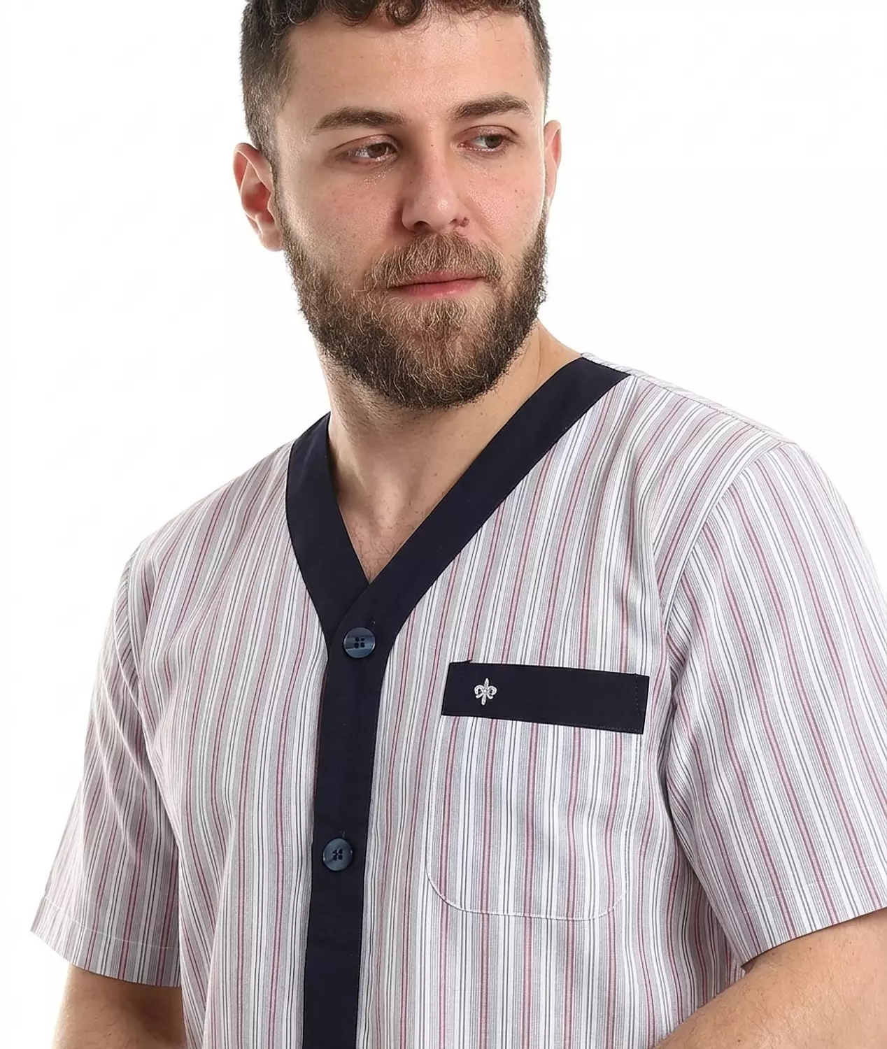 Shorto Men Classic Pajama Set - 2290 - Striped Dark Blue*Red Lines 1
