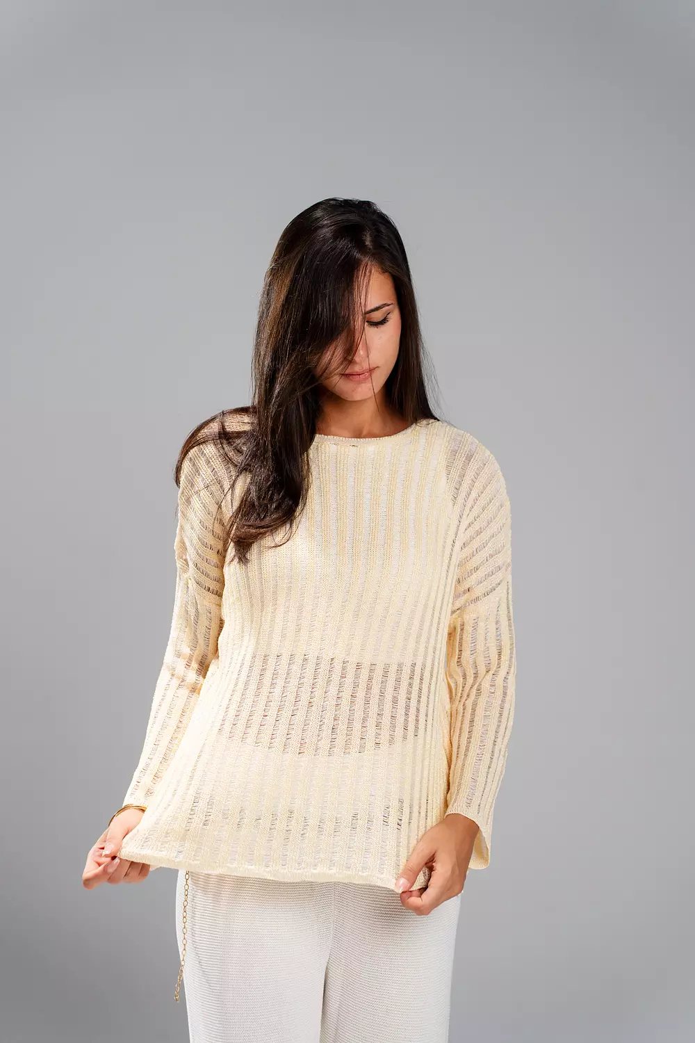 Golden Threads V2 Knit Yellow Over-sized Top hover image