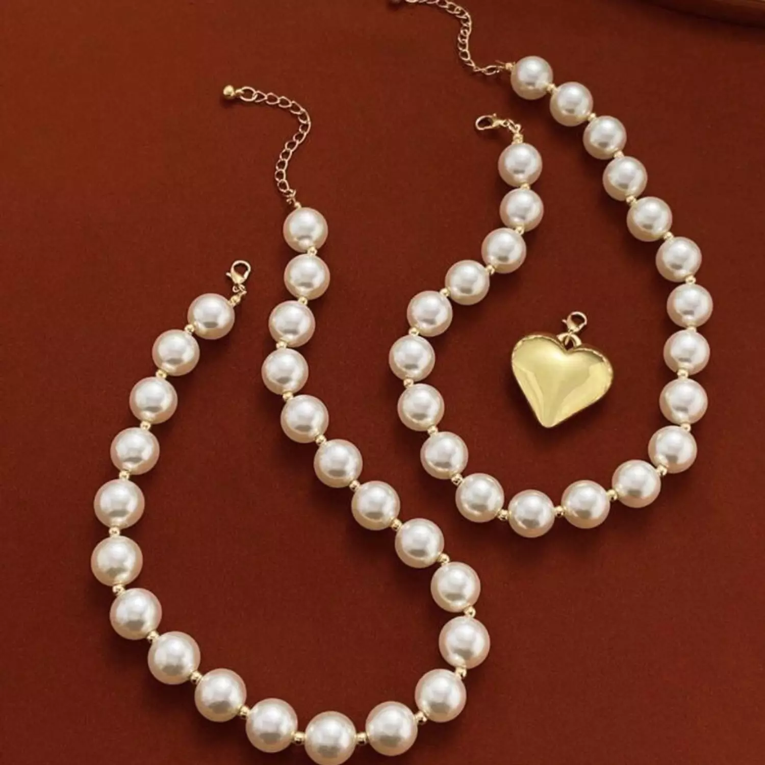 Heart Faux Pearl 2 Pc Necklace Set 2