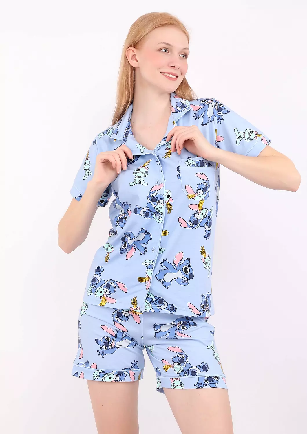 S514 LILO AND STITCH BUTTONED SHORT PAJAMA SET  2
