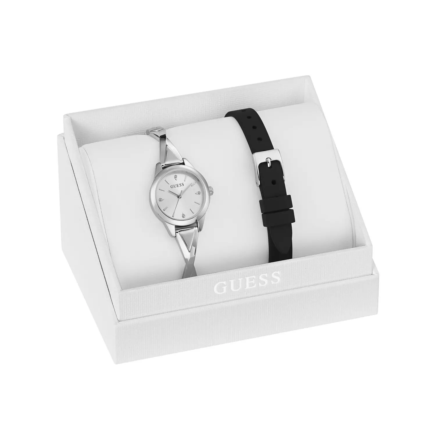 GUESS Ladies Silver Tone Analog Watch Silver Tone Recycled Steel & Genuine Leather Bracelet GW0951L1 4