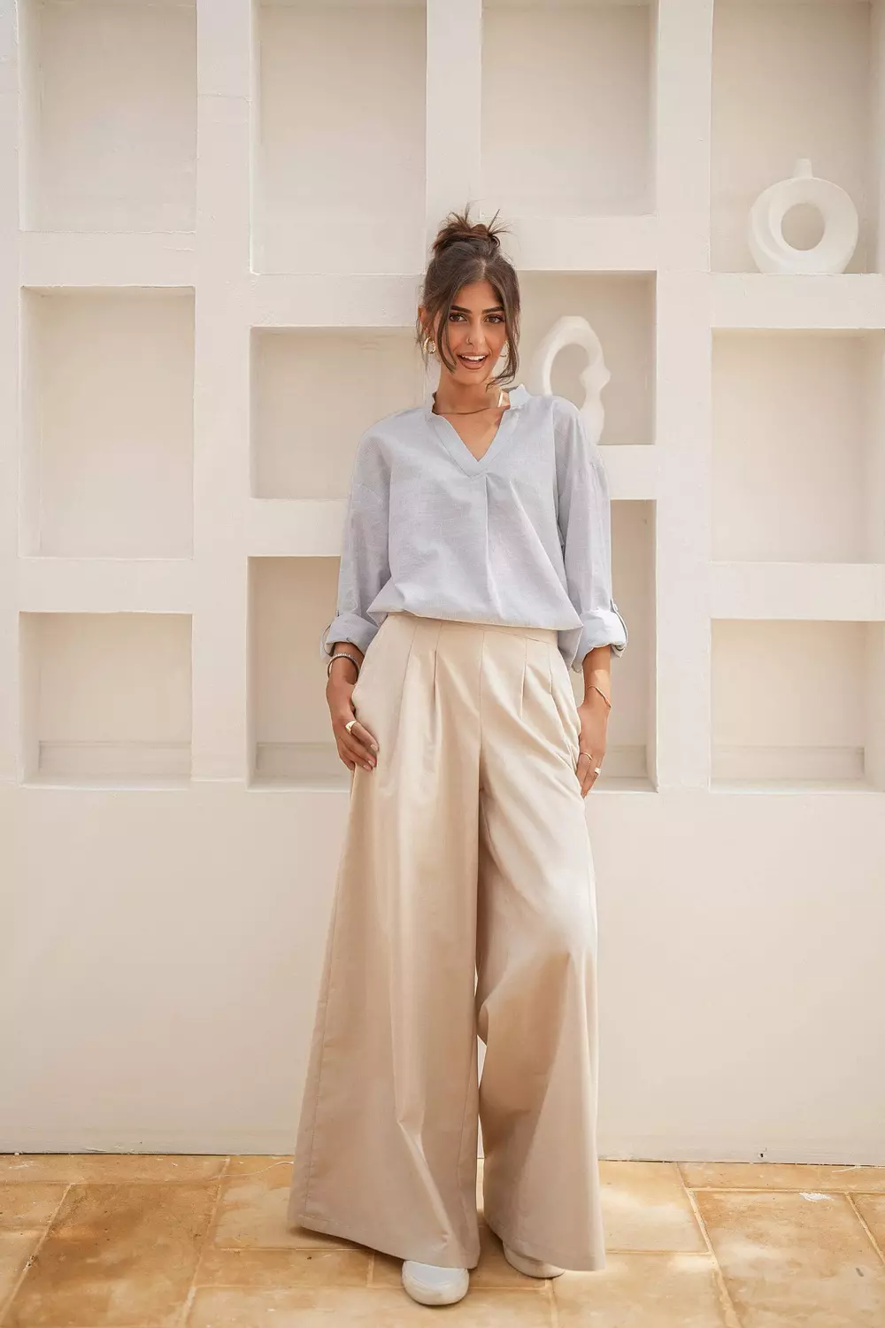 City Flow Wide Leg Pants Beige 6