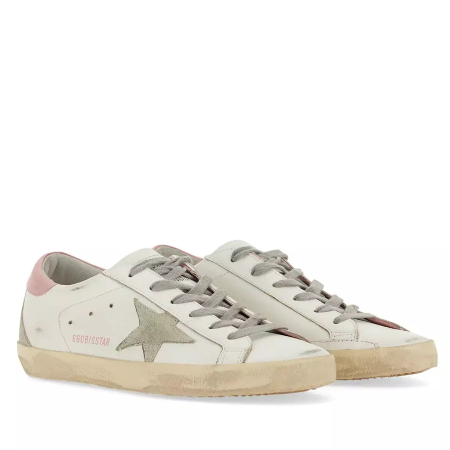 Golden Goose Super-Star Leather Sneakers with Suede Star and Pink Heel Tab hover image