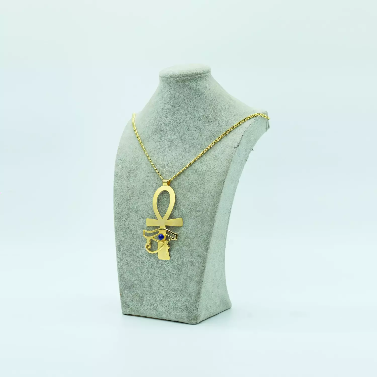 Two-layer copper chain, gold-plated, shiny and matte with a natural stone - 60 cm - Ancient Egyptian 3