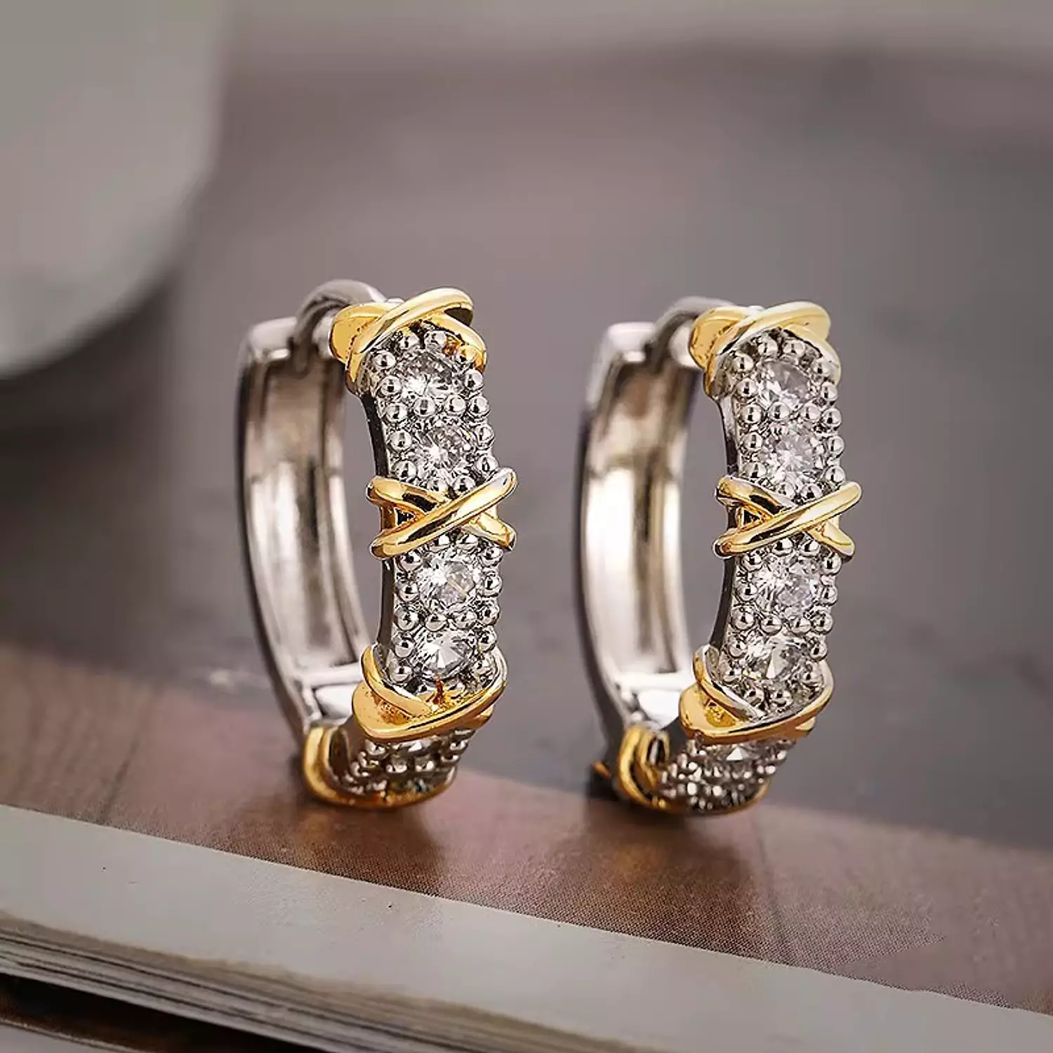 XO double tone zircon earrings image