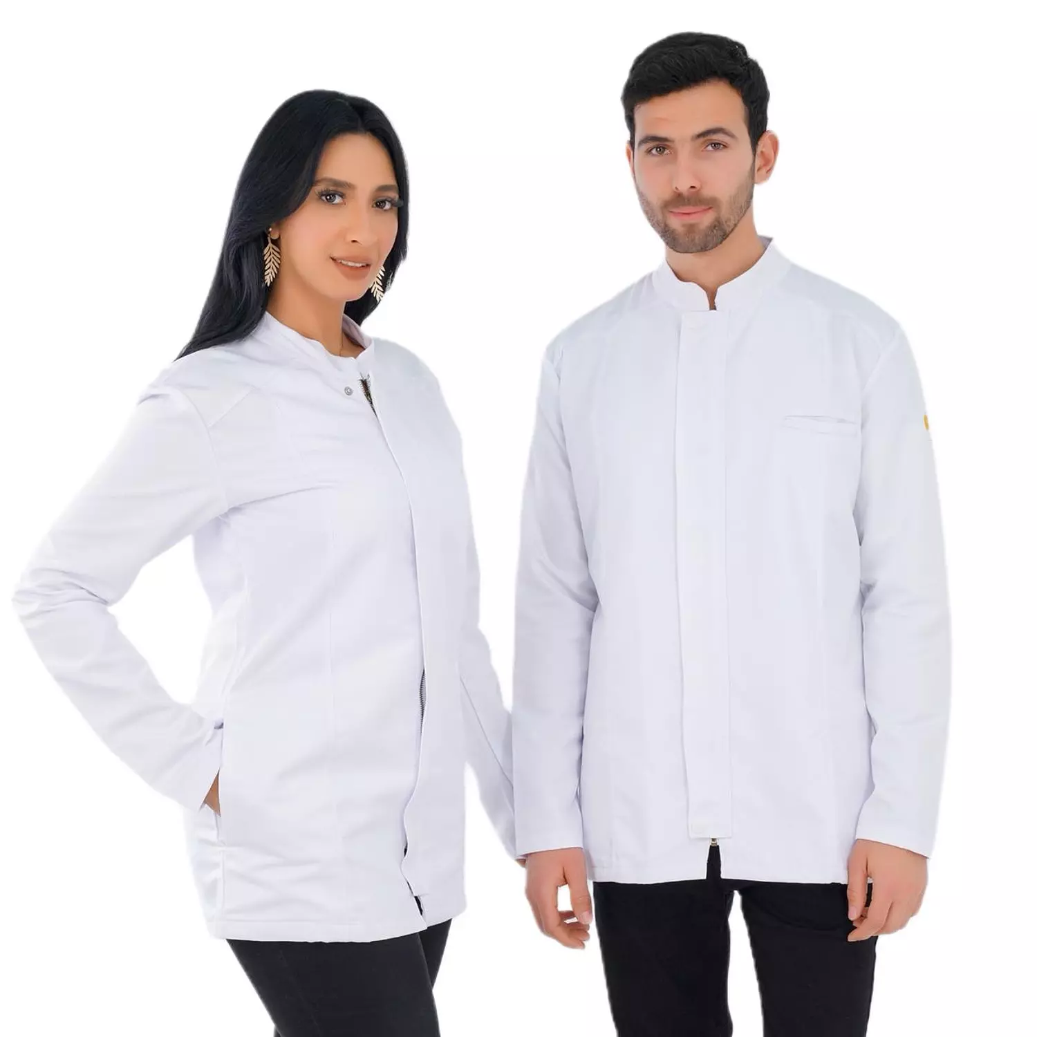 White Half Collar Lab Coat with Zipper image