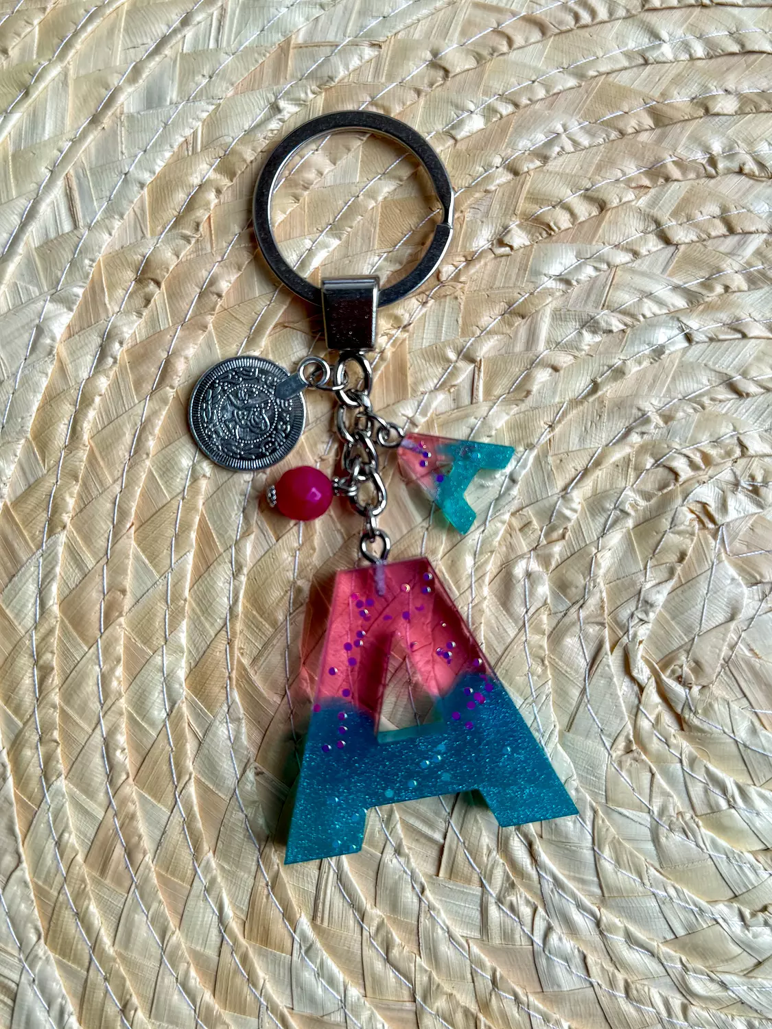 Resin Letters Keychain ( Fuschya & Teal ) "By Order"  1
