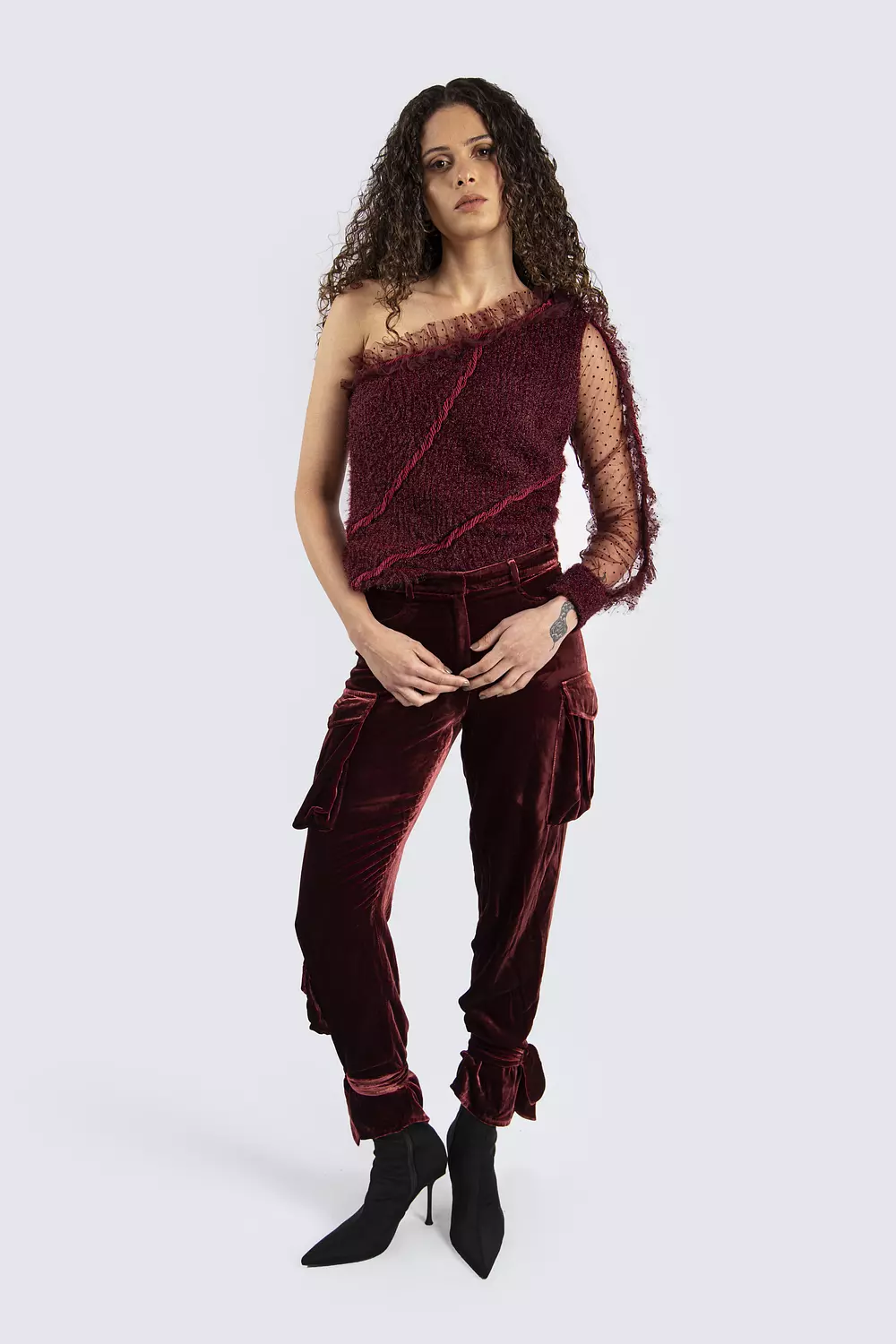 One Shoulder Burgundy Top  2