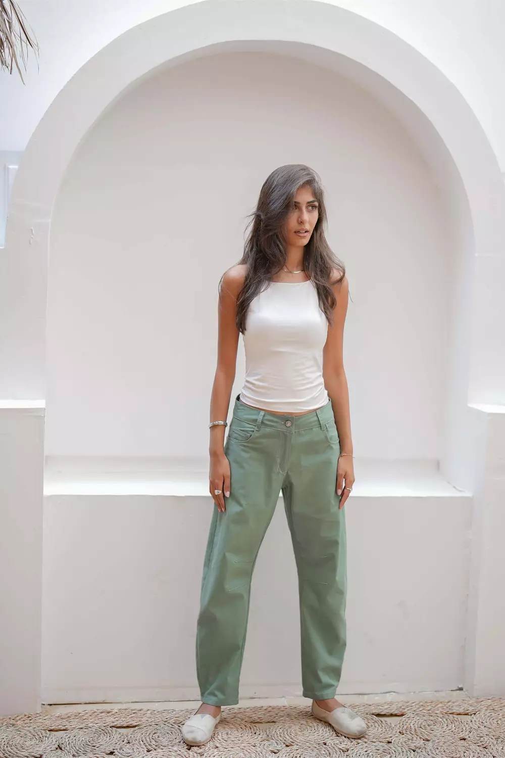 Airy Mid-Rise Barrel Jeans Sage hover image