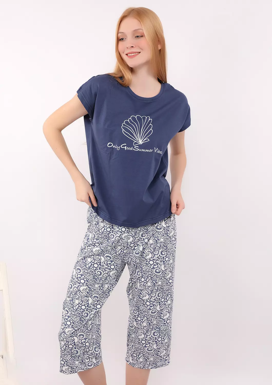 S301 Coastal Breeze Seashell Capri Pants Pajama Set 2
