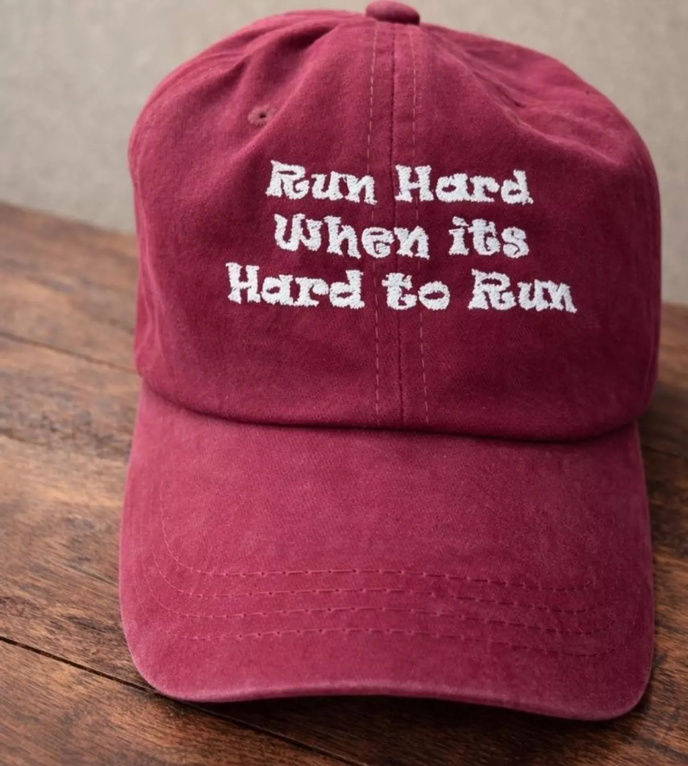 Run Hard Burgundy Washed Cap  2