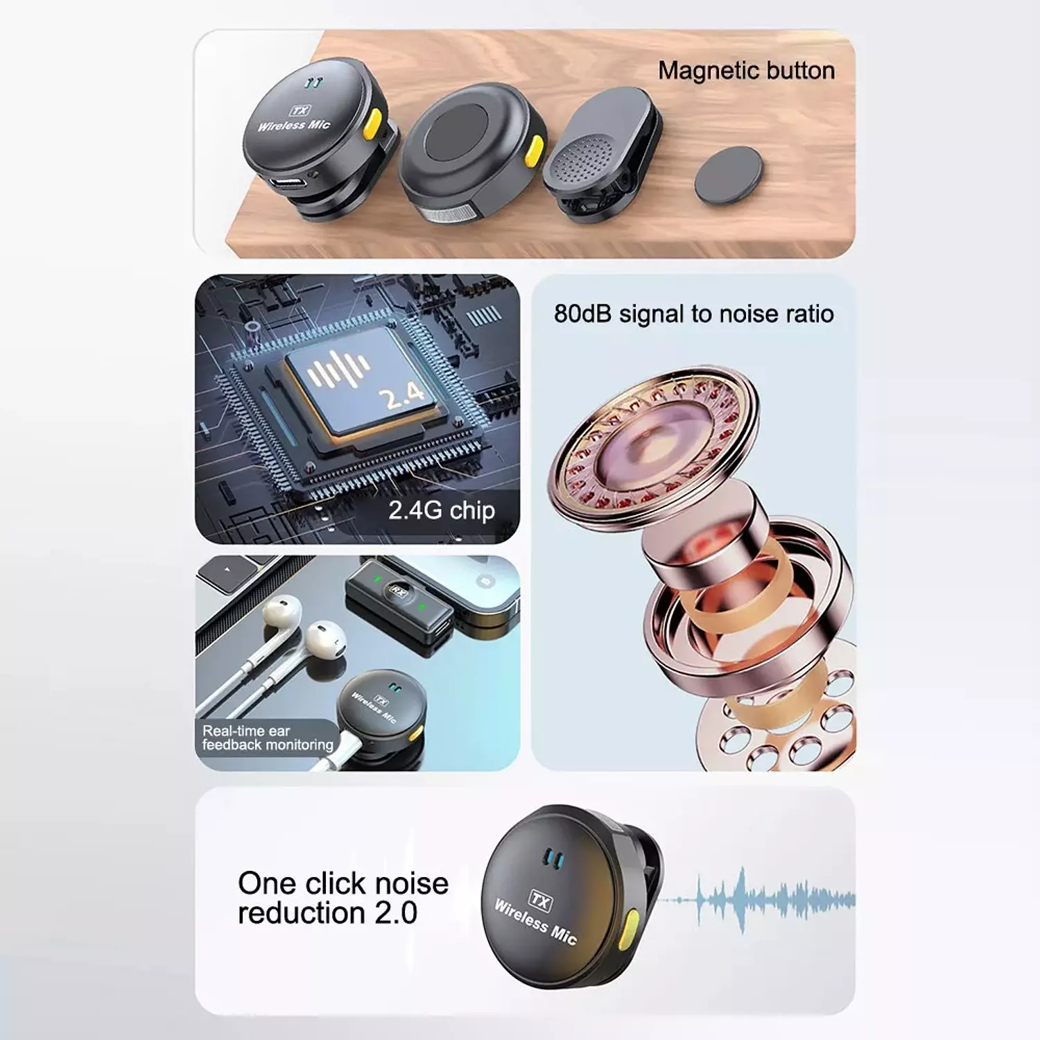 High-Sensitivity 2.4G Wireless Magnetic Microphone – Supports Instant Connectivity 9