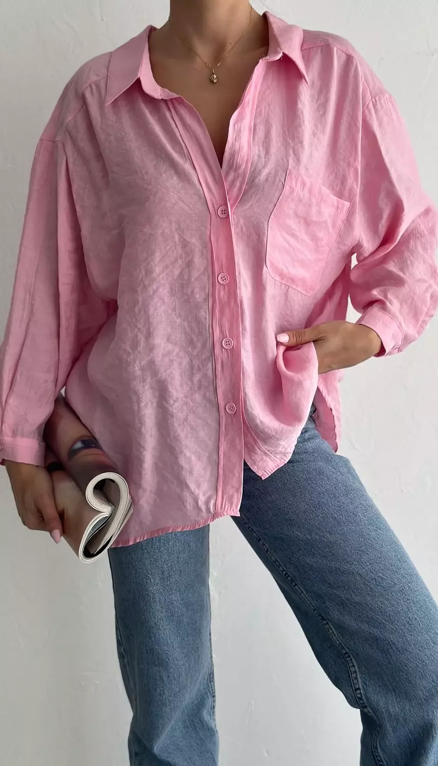 Candy pink linen shirt 🍬  image