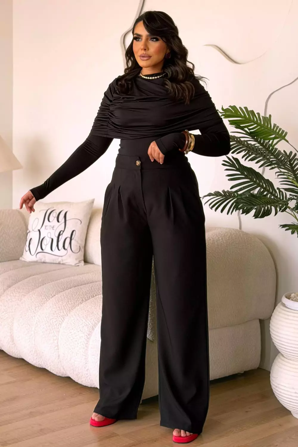 Turkish Rosetta Crepe High-Waist Wide-Leg Trousers with Pleats 2
