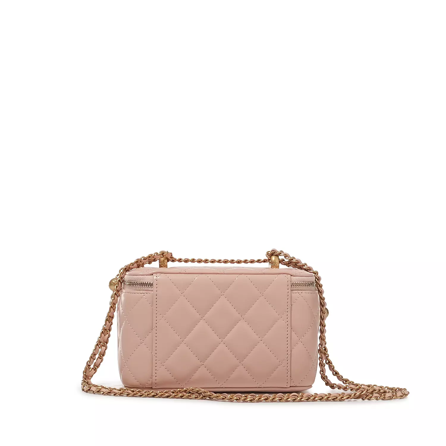 Chanel Pink Quilted Lambskin Long Vanity Case with chain.  4