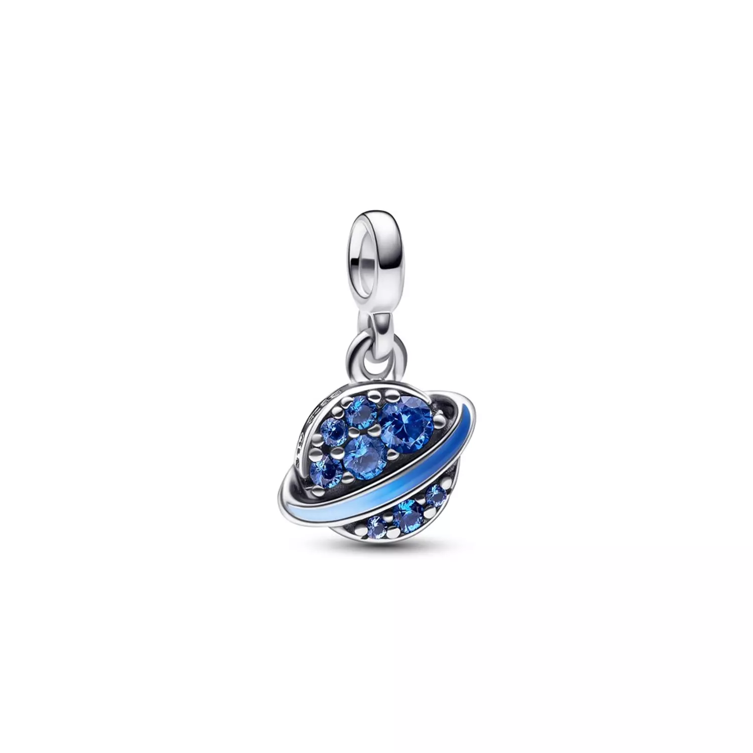 Planet sterling silver mini dangle with sea blue crystal and shaded blue to light blue enamel  for Pandora me Bracelet only