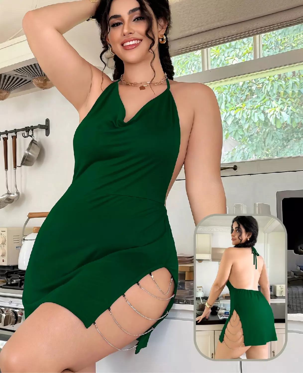 Soft Halter Mini Dress Side Chains 2