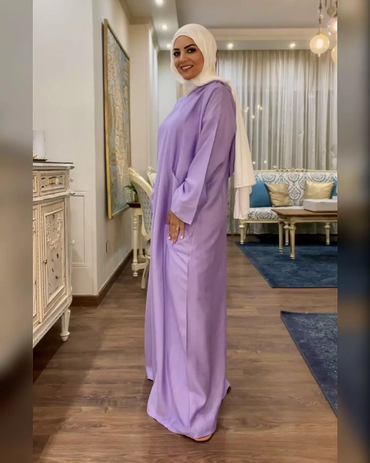 Hooded Linen Dress With Long Sleeves -  Lavander