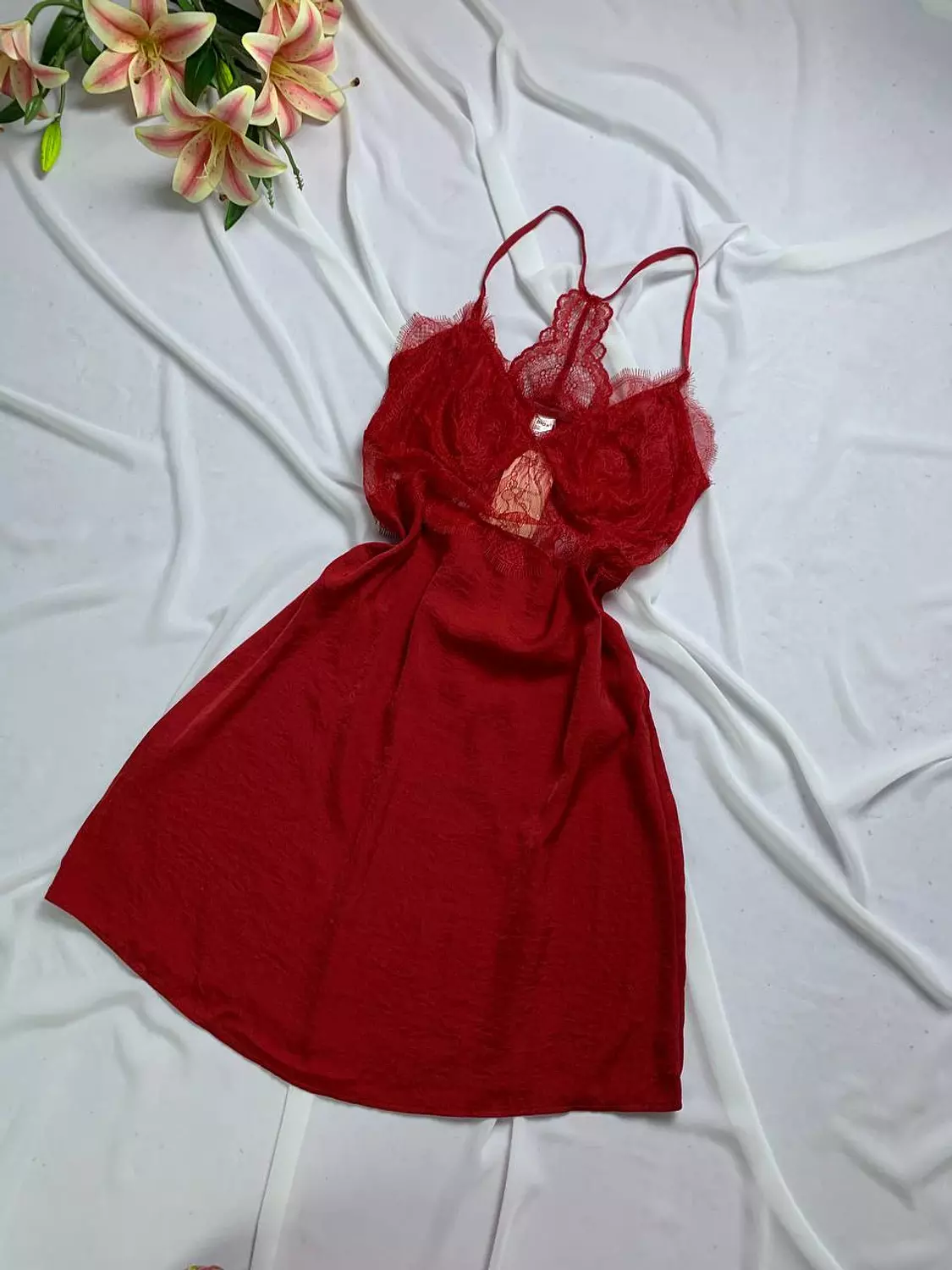 Silky satin lingerie with mesh Lace 2