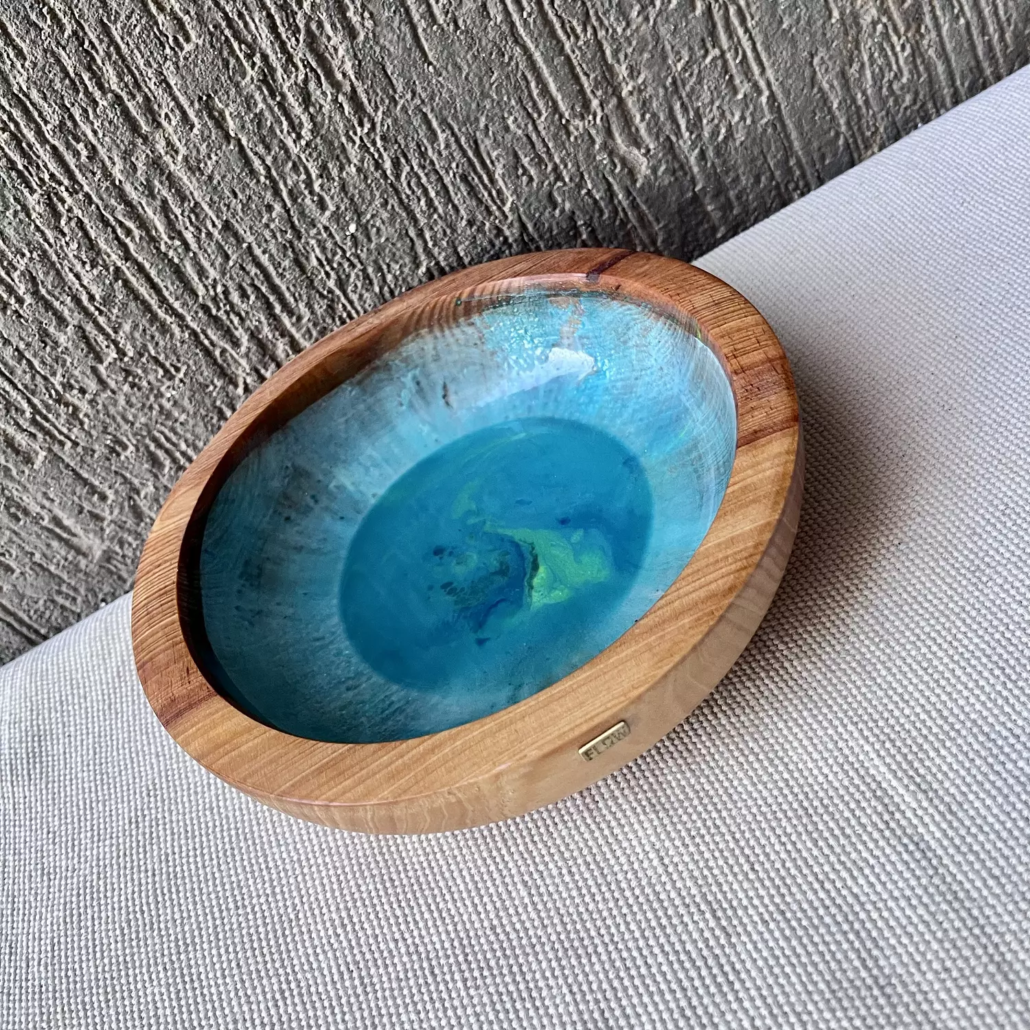 Turquoise Wooden Bowl hover image