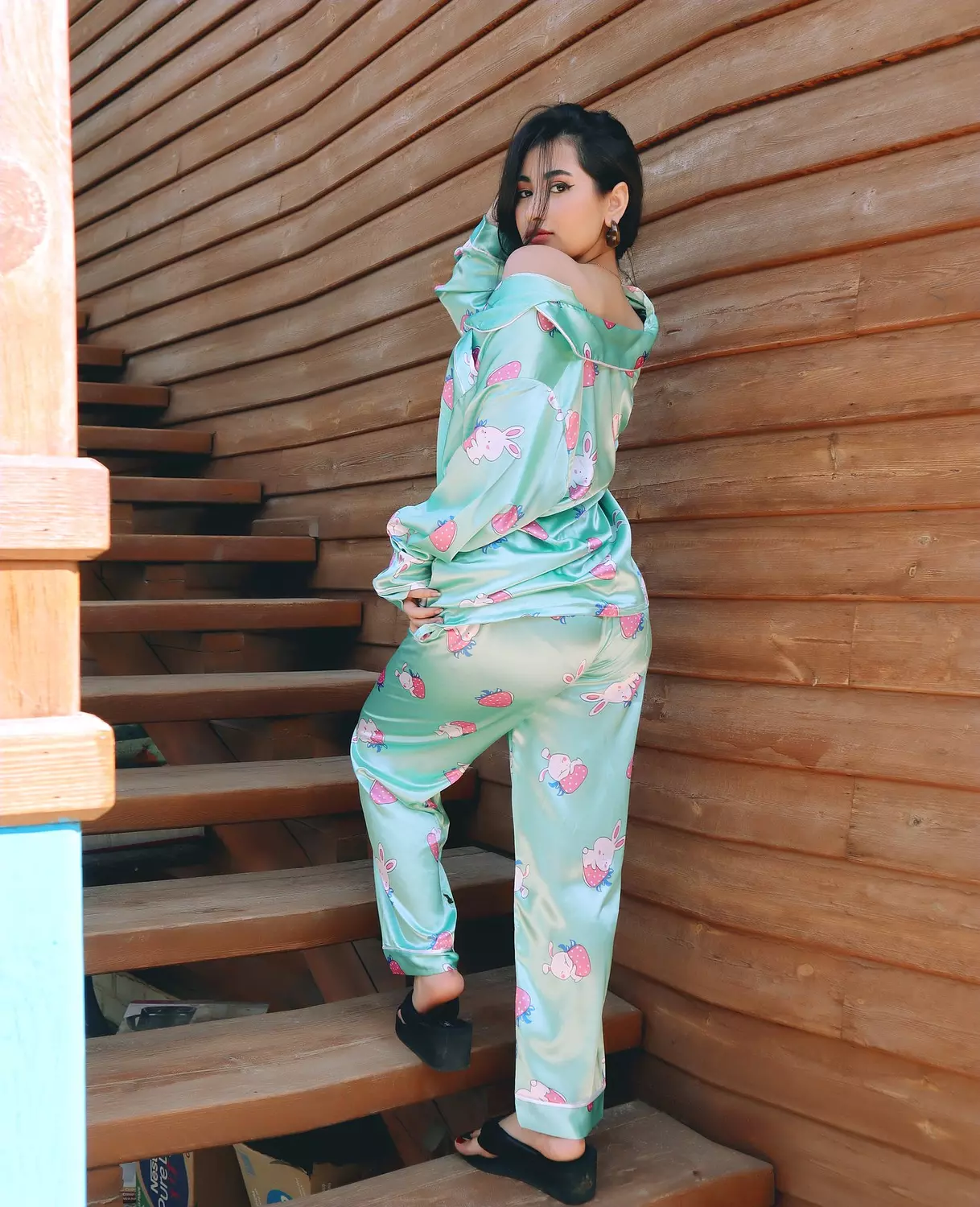 Bunny & Strawberry Print Satin Pajama 15
