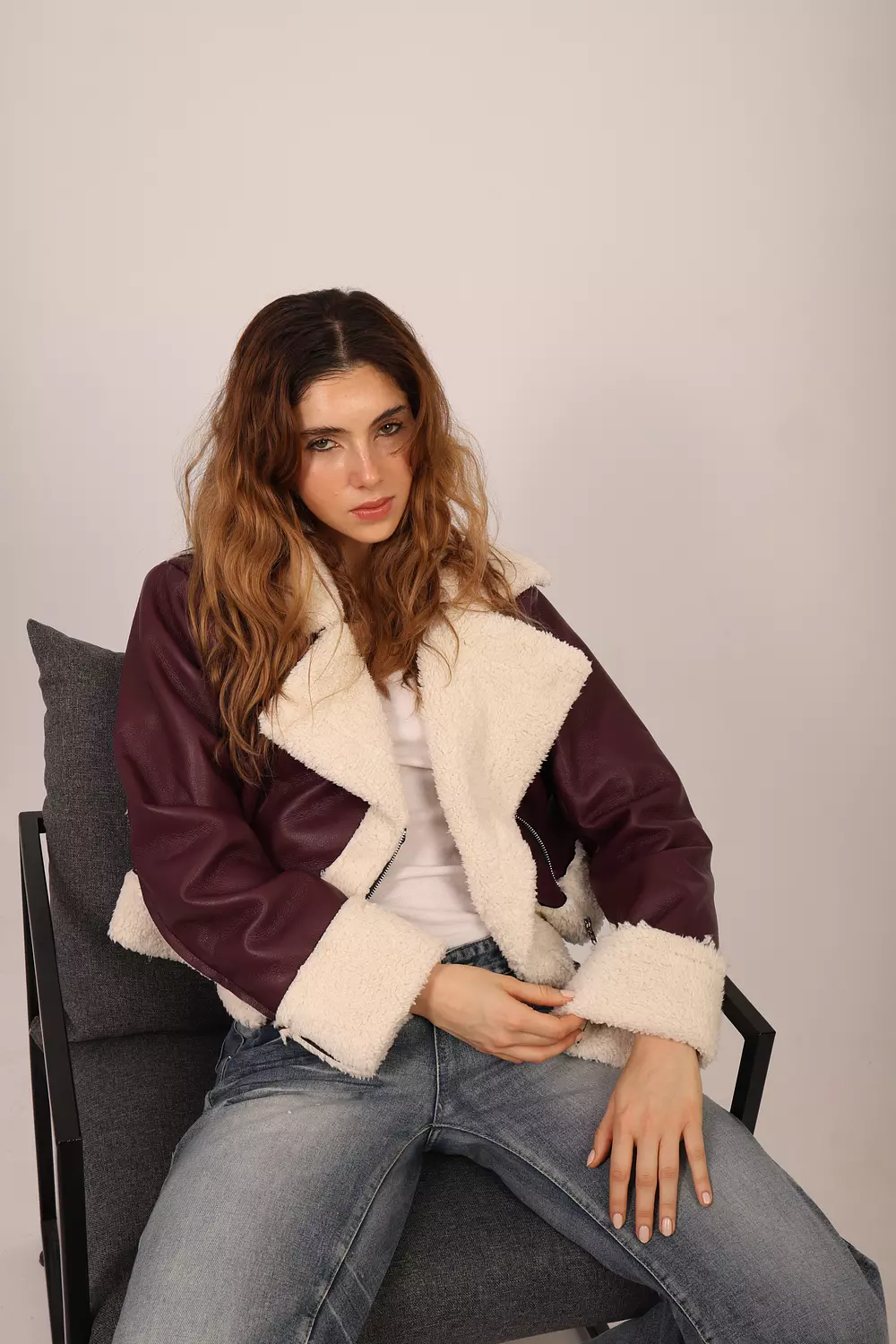Wine Shearling Jacket 1