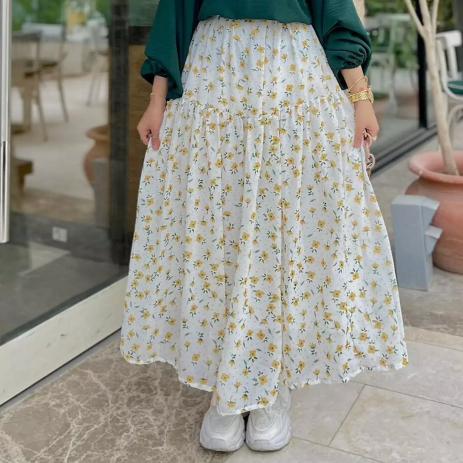 Green floral skirt