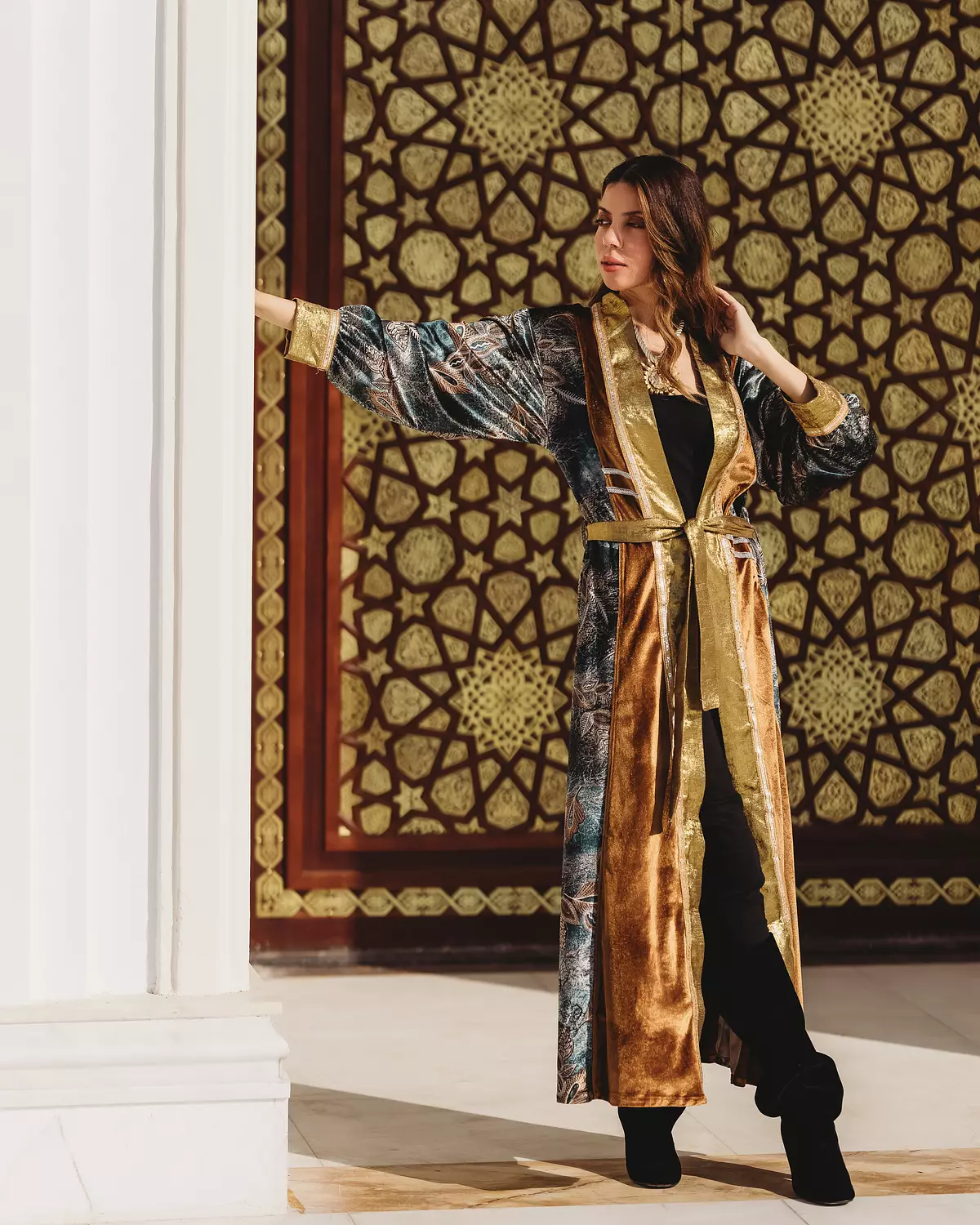 Blue And Brown Velvet Kaftan image