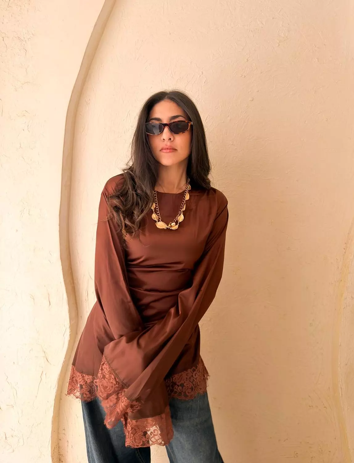 Lace-trim satin blouse 5
