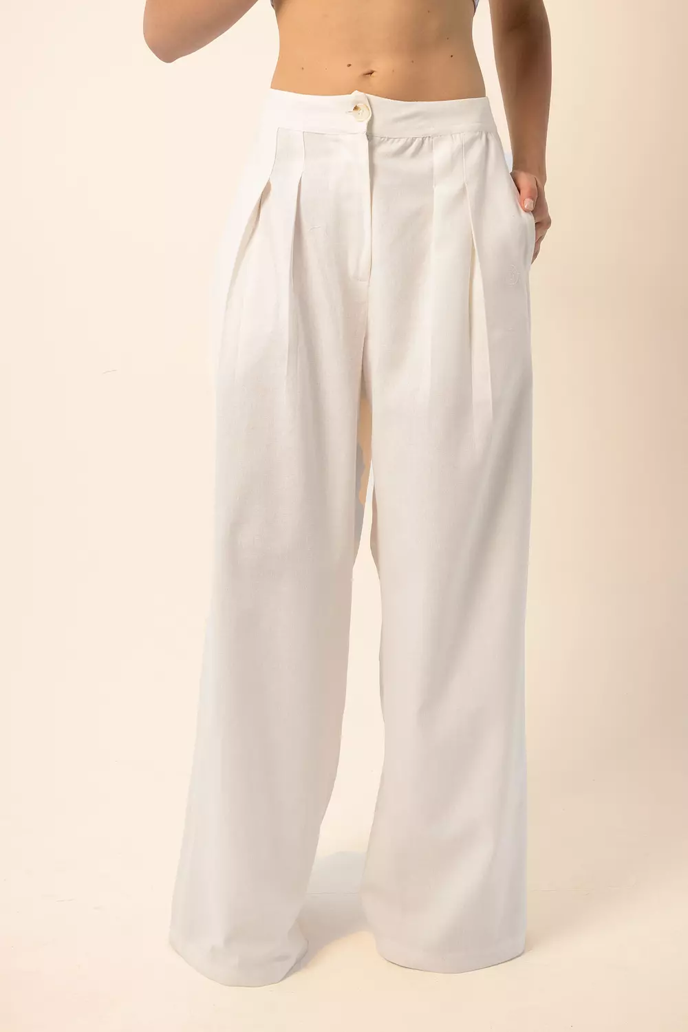 Linen Blend Darted Trousers - off white 2
