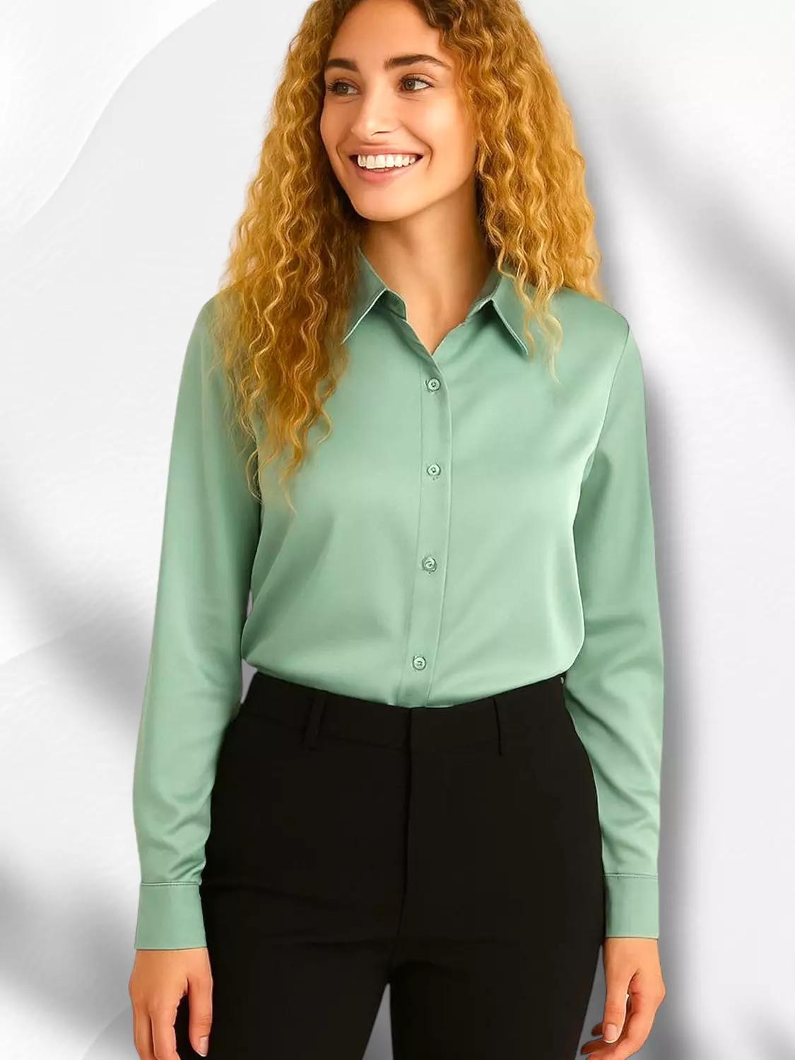 Fashion Satin Shirt- Mint image