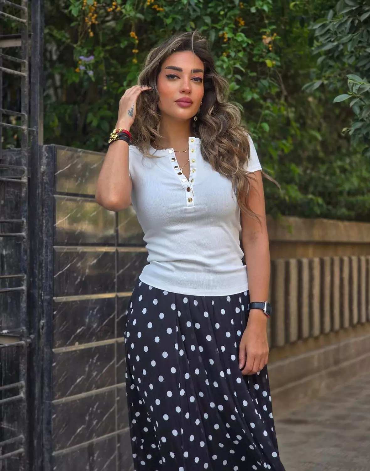 White basic top with gold buttons  image