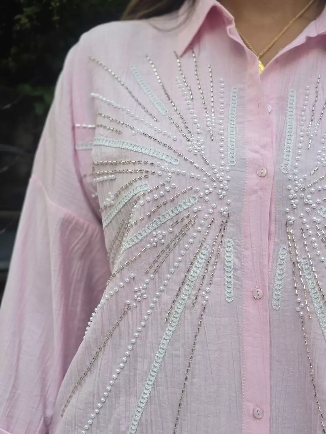 Pink pearl rays embroidered shirt hover image