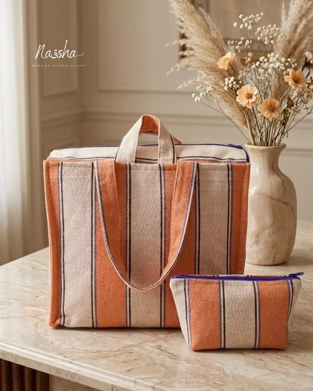 Orange & Blue Striped Tote image