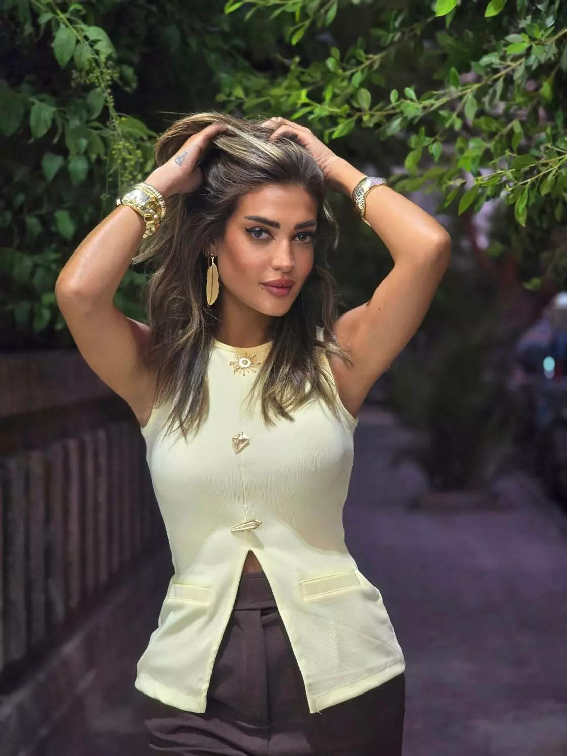 Butter Yellow Top with Gold Buttons  hover image