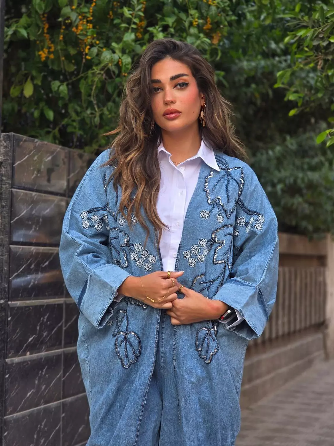 Denim embroidery beaded set 3