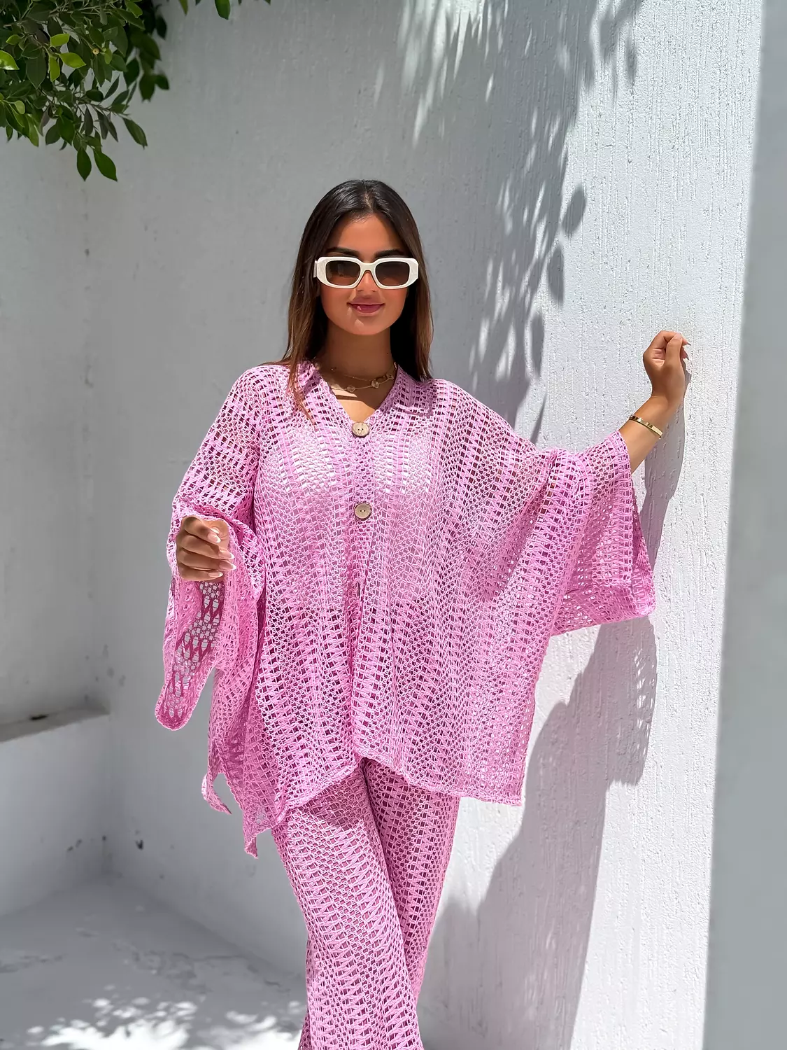 Knit button pink set  image