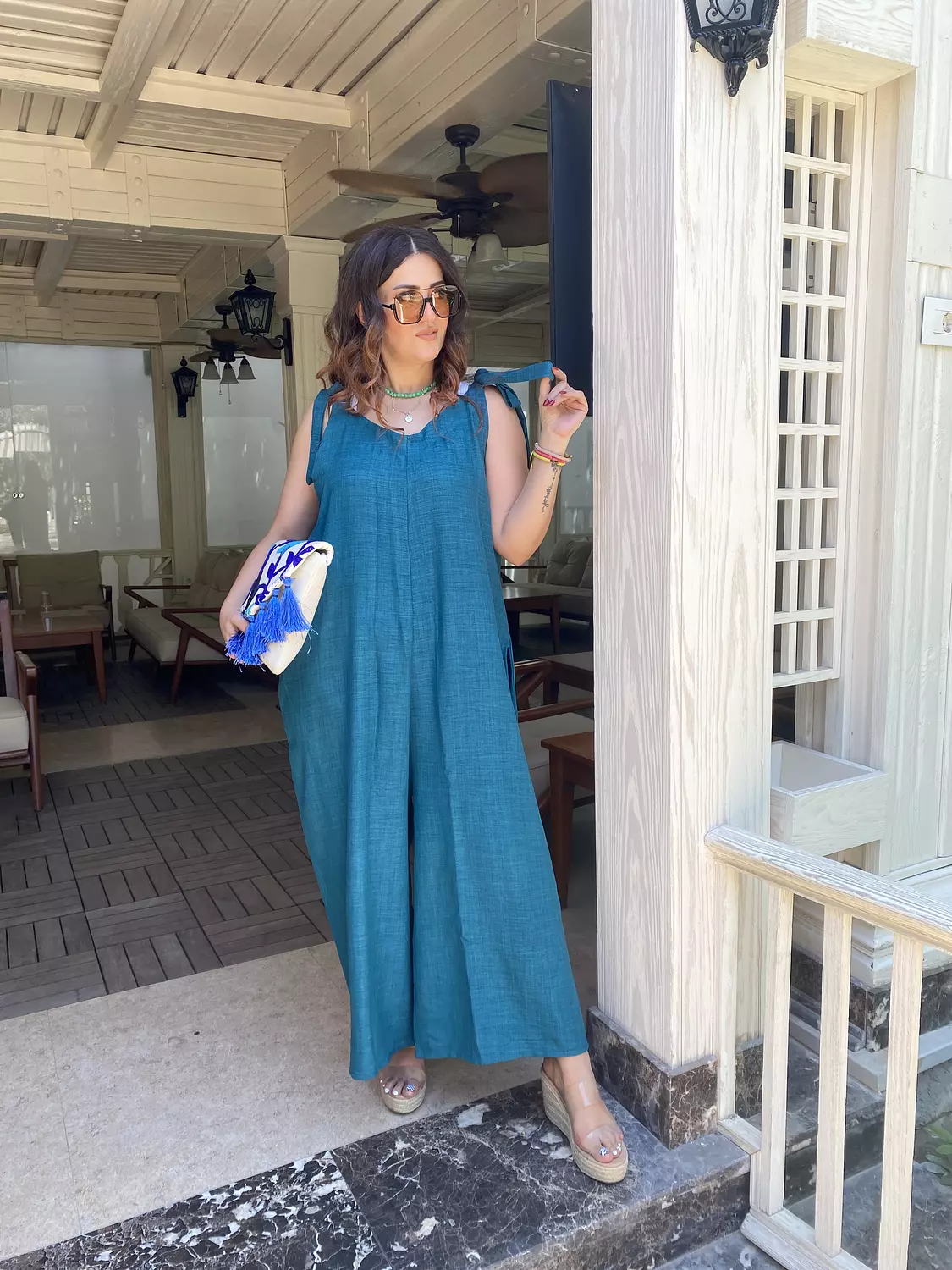 petroleum over size linen jumpsuit 3