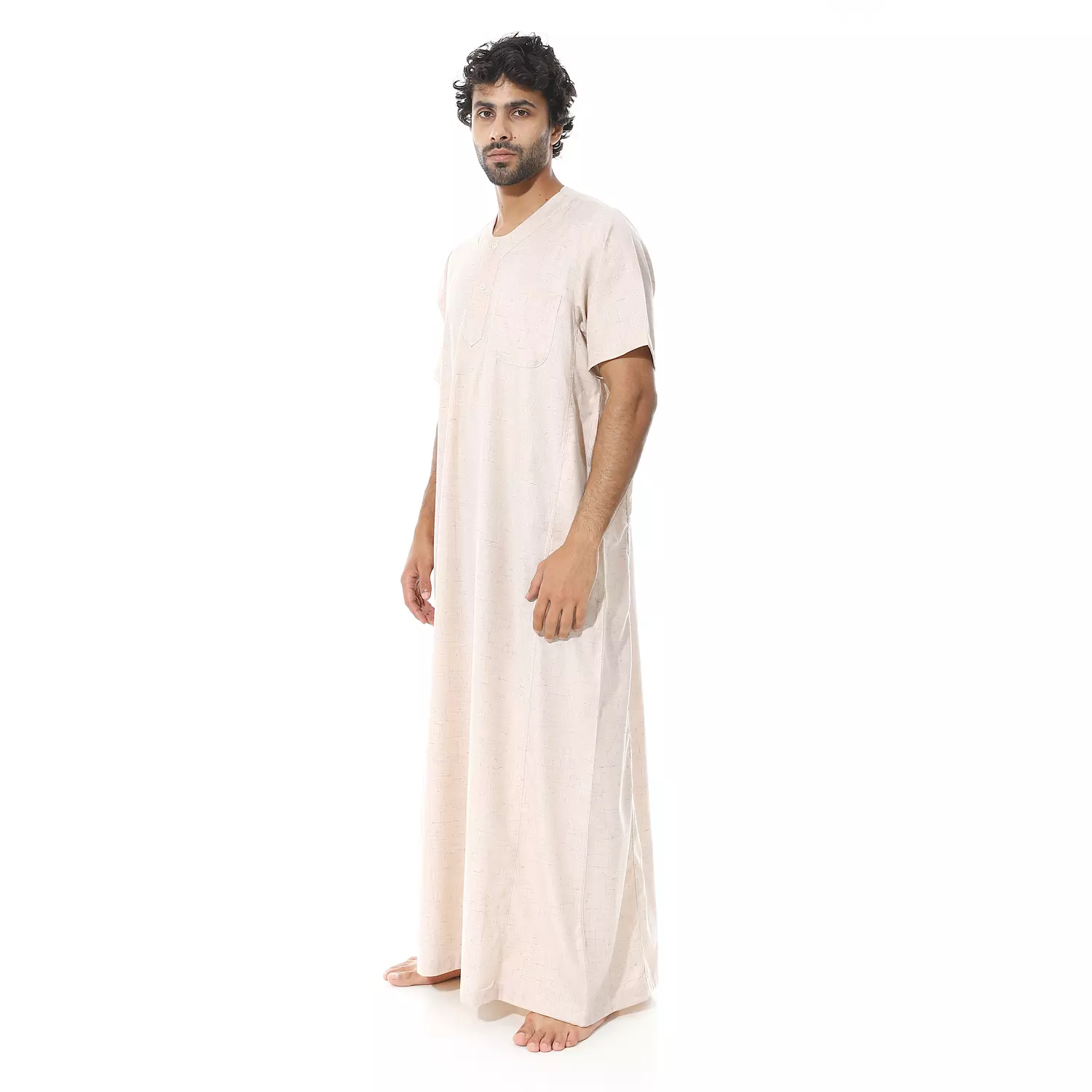 Men Galabeya Short Sleeves - Linen - 2265 - Beige 3