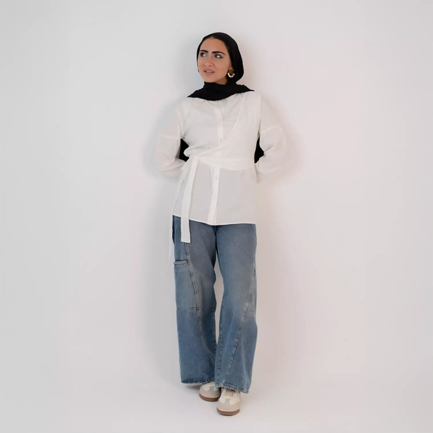 Wrapped shirt popline - White  image