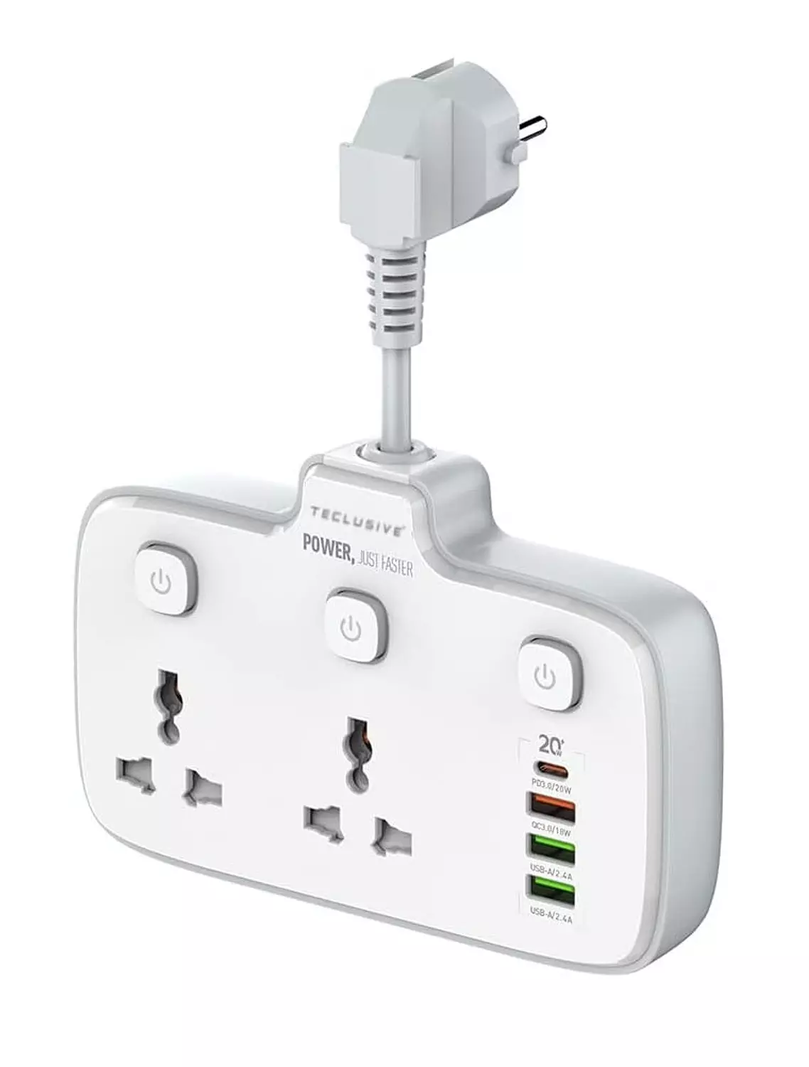 SC2413 Power Strip 2500W 4 USB Ports Fast Charging PD QC3.0 White image