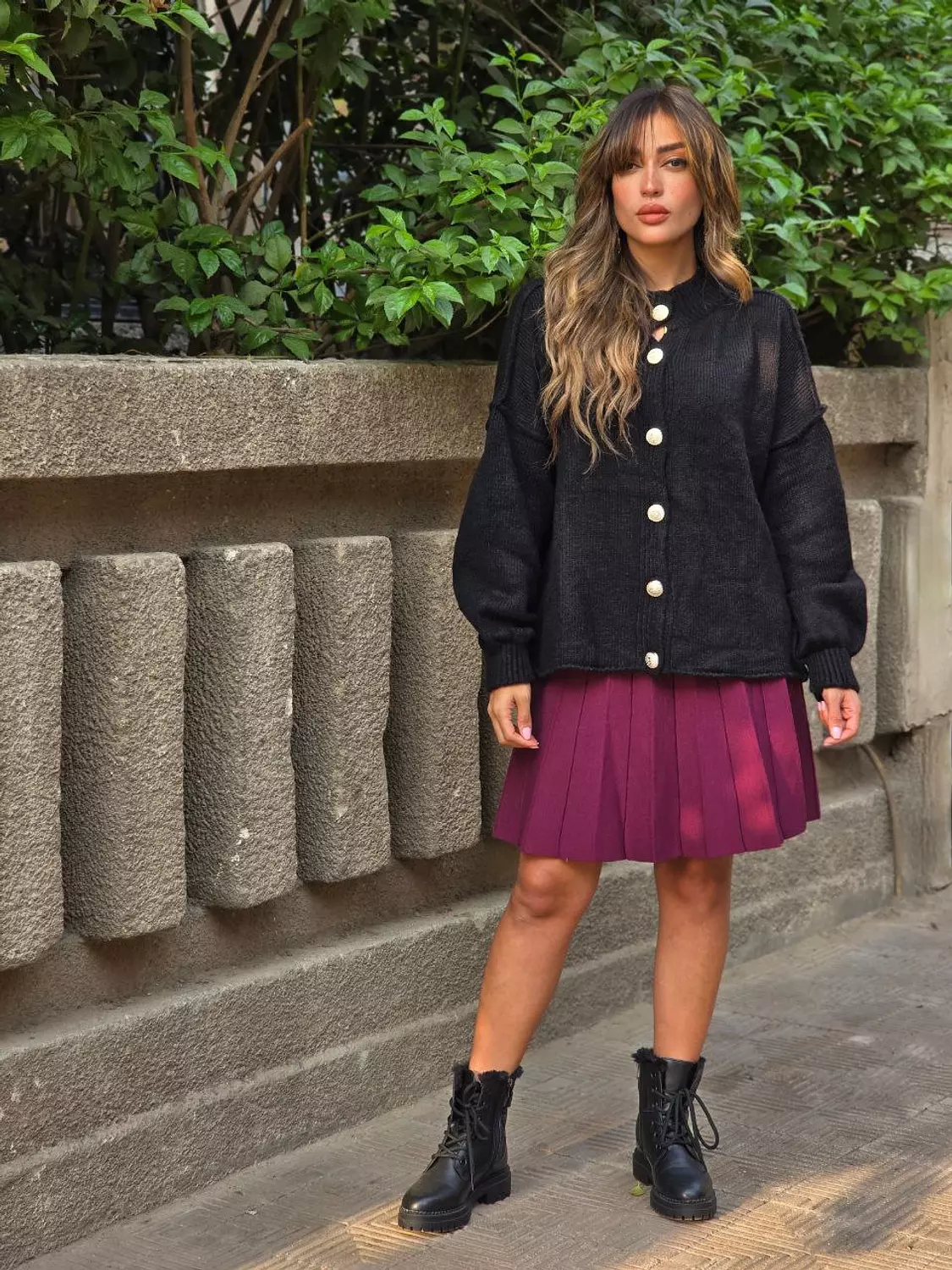 Black wool Cardigan with gold buttons  3