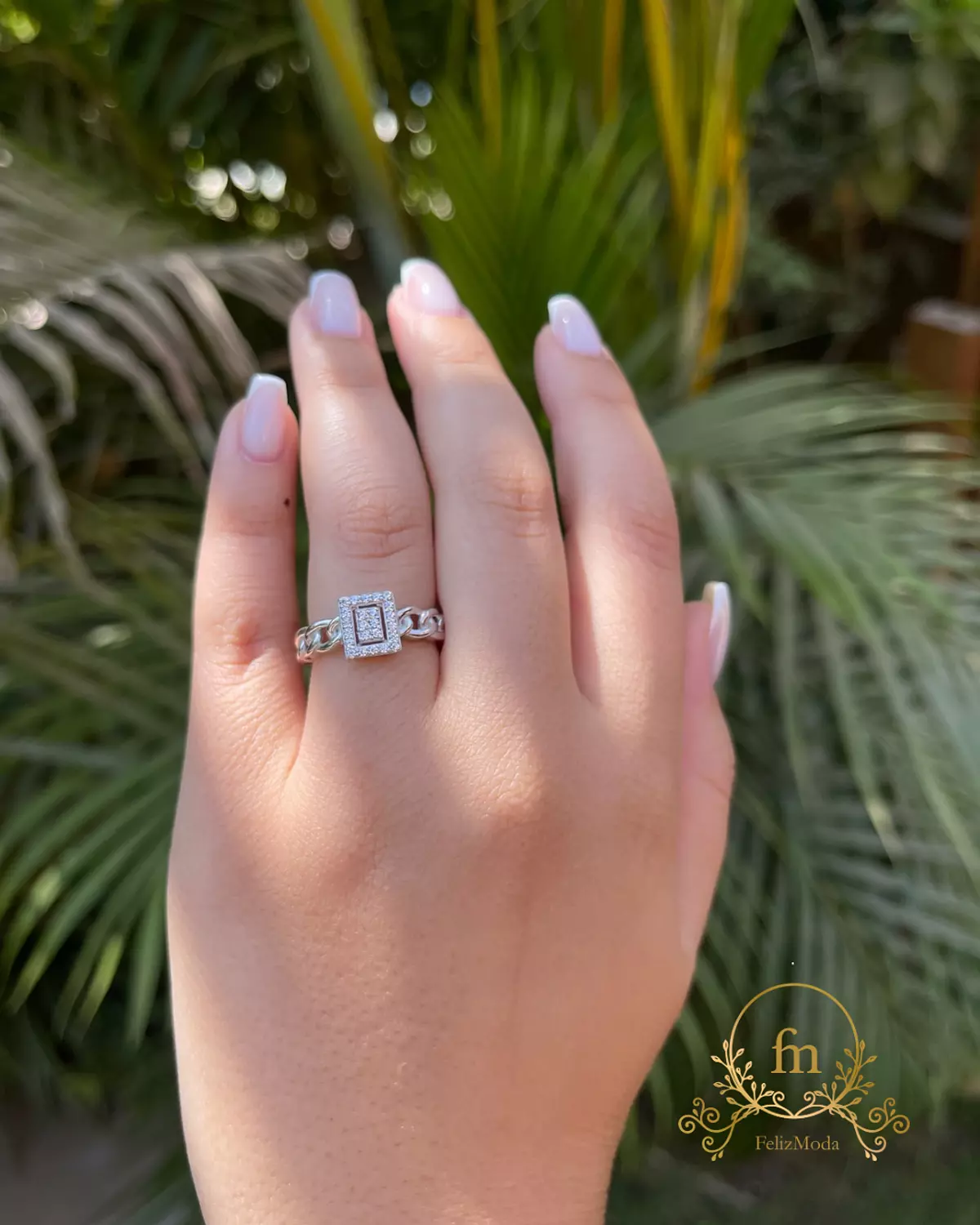 Square stone braided silver ring free size image