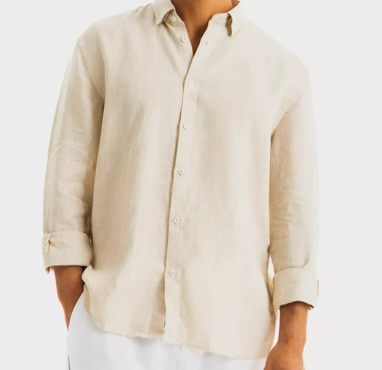 Cream Beige Linen Shirt image