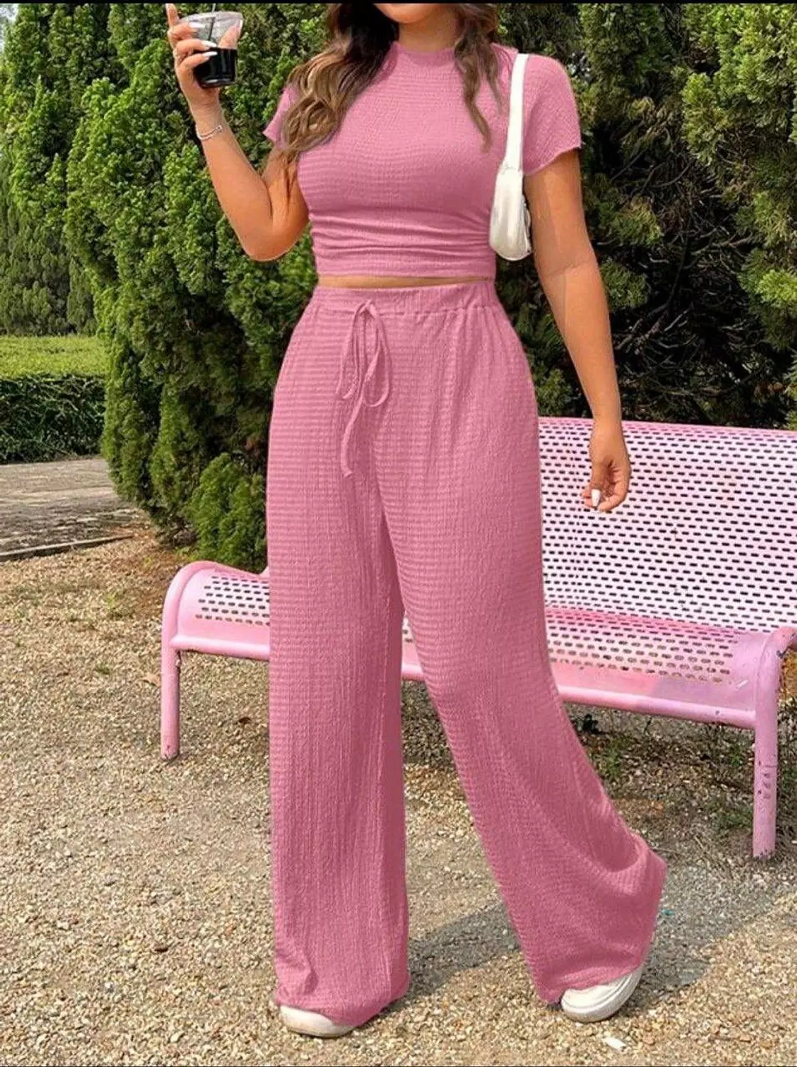 Crinkle Crop Top & Wide-Leg Pants Set | Textured Lounge Co-ord 1